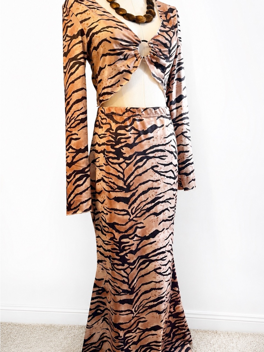 Tiger-Stripe Cropped Top and Maxi Skirt 2-Pc Set